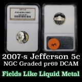 NGC 2007-s  Jefferson Nickel 5c Graded Gem++ Proof Deep Cameo By NGC