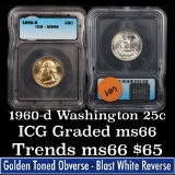 1960-d Washington Quarter 25c Graded Gem+ By ICG