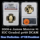 NGC 2008-s James Monroe Presidential Dollar $1 Graded Gem++ Proof Deep Cameo By NGC