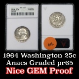 ANACS 1964 Washington Quarter 25c Graded Gem Proof By ANACS