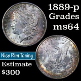 1889-p Rainbow Toned Morgan Dollar $1 Grades Choice Unc