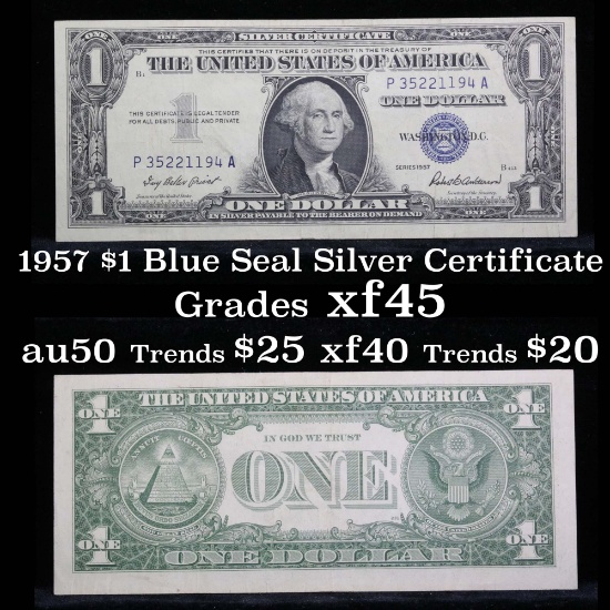 1957 $1 Blue Seal Silver Certificate Grades xf+