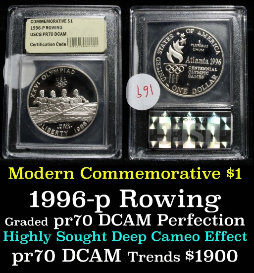 1996-P Olympics Rowing Modern Commem Dollar GEM++ Proof Deep Cameo by USCG