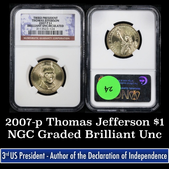 NGC 2007-p Thomas Jefferson Presidential Dollar $1 Graded ms65 By NGC