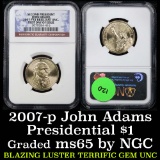 NGC 2007-p John Adams Presidential Dollar $1 Graded ms65 By NGC