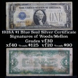 1928A $1 Blue Seal Silver Certificate Sigs Woods/Mellon Grades vf++