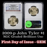 NGC 2009-p John Tyler Presidential Dollar $1 Graded ms65 By NGC