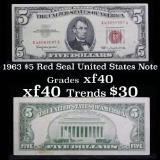 1963 $5 Red seal United States Note Grades xf