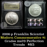 2006-p Ben Franklin Scientist Modern Commem Dollar $1 Graded ms70, Perfection by USCG