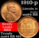 1910-p Lincoln Cent 1c Grades Choice Unc RB