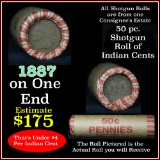 Indian Head Penny 1c Shotgun Roll, 1887 on one end, reverse on the other (fc)