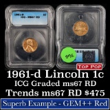 ***Auction Highlight*** 1961-d Lincoln Cent 1c Graded ms67 rd By ICG (fc)