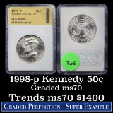 1998-p Kennedy Half Dollar 50c Graded GEM++ Perfection By SGS