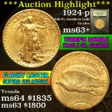 ***Auction Highlight*** 1924-p $20 St. Gaudens Gold Graded Select+ Unc by USCG (fc)