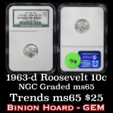 NGC 1963-d Roosevelt Dime 10c Graded ms65 By NGC