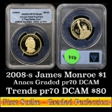 ANACS 2008-s James Monroe Presidential Dollar $1 Graded pr70 dcam By ANACS