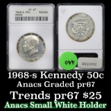 ANACS 1968-s Kennedy Half Dollar 50c Graded pr70 By ANACS