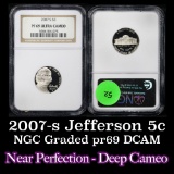 NGC 2007-s Jefferson Nickel 5c Graded pr69 dcam By NGC