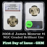 NGC 2008-d James Monroe Presidential Dollar $1 Graded ms65 By NGC