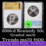 2006-d Satin Kennedy Half Dollar 50c Graded GEM++ Perfection By SGS