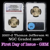 NGC 2007-d Thomas Jefferson Presidential Dollar $1 Graded GEM By NGC