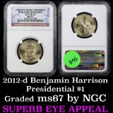 NGC 2012-d Benjamin Harrison Presidential Dollar $1 Graded ms67 By NGC