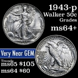 1943-p Walking Liberty Half Dollar 50c Grades Choice+ Unc