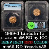 1969-d Lincoln Cent 1c Graded ms66 rd By ICG