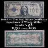 1928A $1 Blue Seal Silver Certificate Sigs Woods/Mellon Grades vg, very good