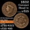 1832 Coronet Head Large Cent 1c Grades vf+