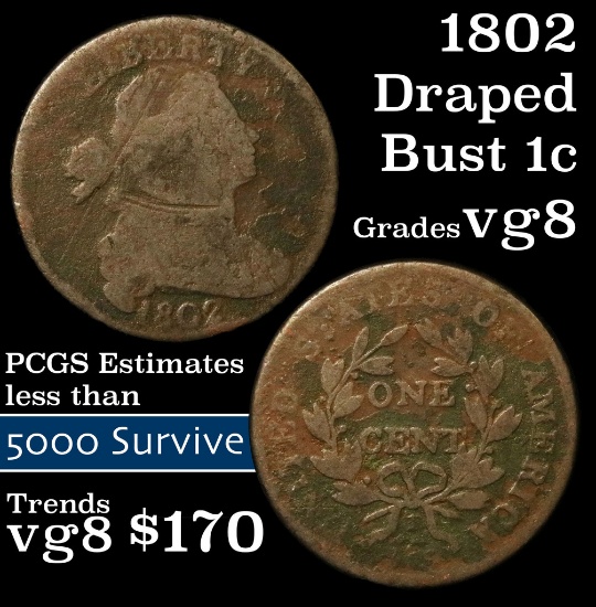 1802 Draped Bust Large Cent 1c Grades vg, very good