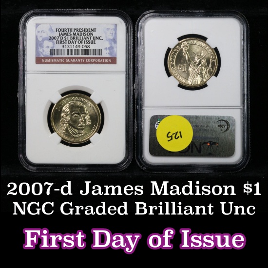 NGC 2007-d James Madison Presidential Dollar $1 Graded ms65 By NGC