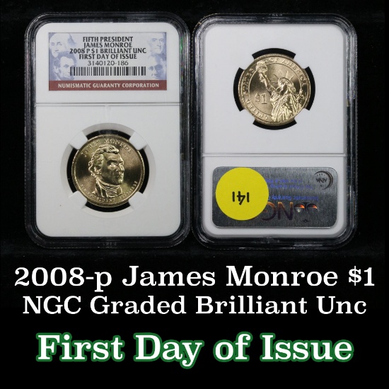 NGC 2008-p James Monroe Presidential Dollar $1 Graded ms65 By NGC