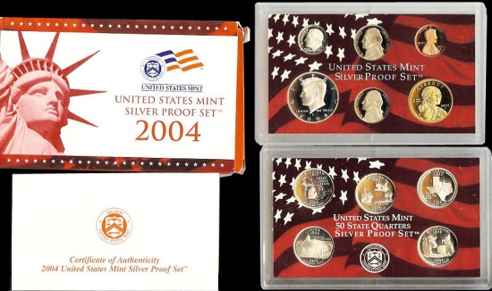 2004 United States Silver Proof Set - 11 pc set, about 1 1/2 ounces of pure silver in OGP