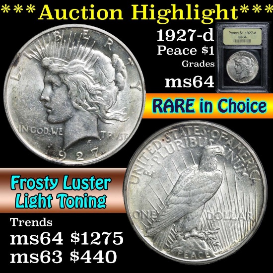 ***Auction Highlight*** 1927-d Peace Dollar $1 Grades Choice Unc (fc)