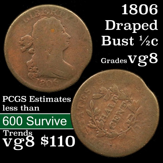 1806 Draped Bust Half Cent 1/2c Grades vg, very good