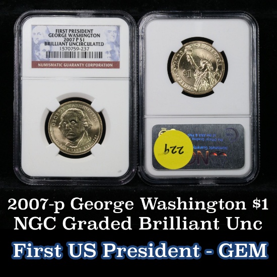 NGC 2007-P George Washington Presidential Dollar $1 Graded ms65 By NGC