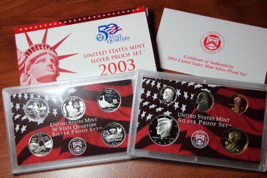 2003 United States Silver Proof Set - 10 pc set, about 1 1/2 ounces of pure silver in OGP