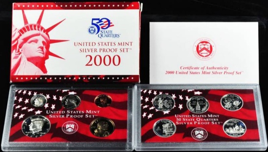2000 United States Silver Proof Set - 10 pc set, about 1 1/2 ounces of pure silver in OGP