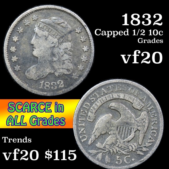 1832 Capped Bust Half Dime 1/2 10c Grades vf, very fine