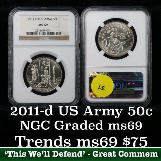 NGC 2011-d U.S. Army Modern Commem Half Dollar 50c Graded ms69 By NGC