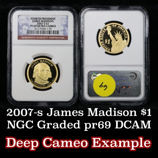 NGC 2007-s James Madison Presidential Dollar $1 Graded pr69 dcam By NGC