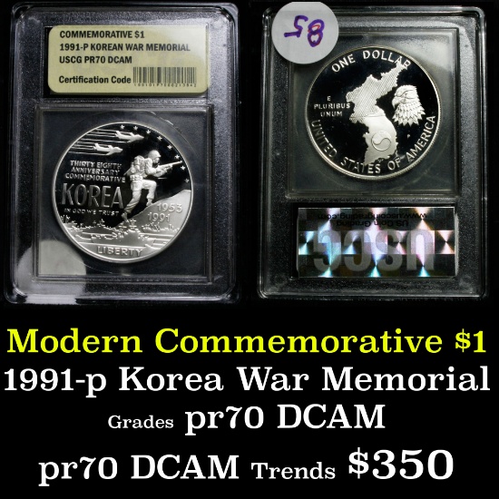 1991-P Korean War Modern Commem Dollar $1 Graded GEM++ Proof Deep Cameo By USCG