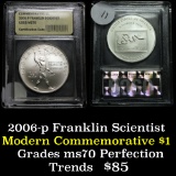 2006-P Ben Franklin Scientist Modern Commem Dollar $1 Graded ms70, Perfection By USCG
