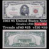 1963 $5 Red seal United States Note Grades vf++