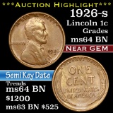 ***Auction Highlight*** 1926-s Lincoln Cent 1c Grades Choice Unc BN (fc)