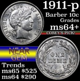 1911-p Barber Dime 10c Grades Choice+ Unc (fc)