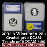 2004-s Silver Wisconsin Washington Quarter 25c Graded Gem++ Proof Deep Cameo By IGS