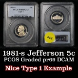 PCGS 1981-s Type 1 Jefferson Nickel 5c Graded pr69 dcam By PCGS