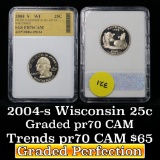 2004-s Wisconsin Washington Quarter 25c Graded Gem++ Proof Cameo By SGS